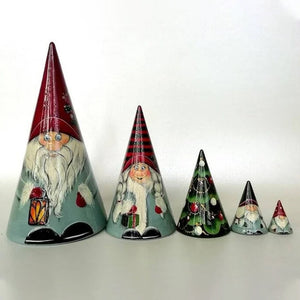 Poupées gigognes en bois gnome scandinave faites à la main (5 pièces)