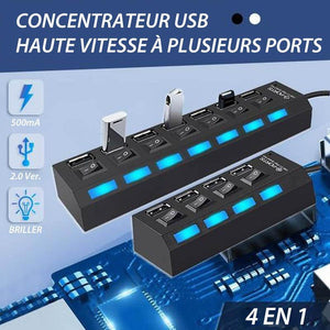 Concentrateur USB Haute Vitesse à Plusieurs Ports avec Interrupteurs Indépendants