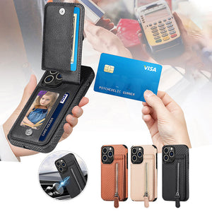 Couverture de portefeuille à fermeture éclair magnétique avec porte-carte de crédit