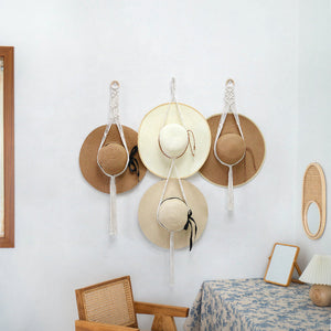 Porte-chapeau Boho décoratif en lin fait à la main pour tenture murale