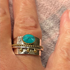 Withinhand Bague large turquoise en argent sterling