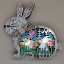 Charger l&#39;image dans la galerie, Décoration de Pâques lapin en bois avec lumière LED