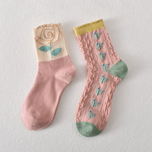 Charger l&#39;image dans la galerie, 5 paires de chaussettes femme en coton fleuri rose