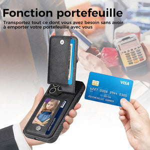 Couverture de portefeuille à fermeture éclair magnétique avec porte-carte de crédit